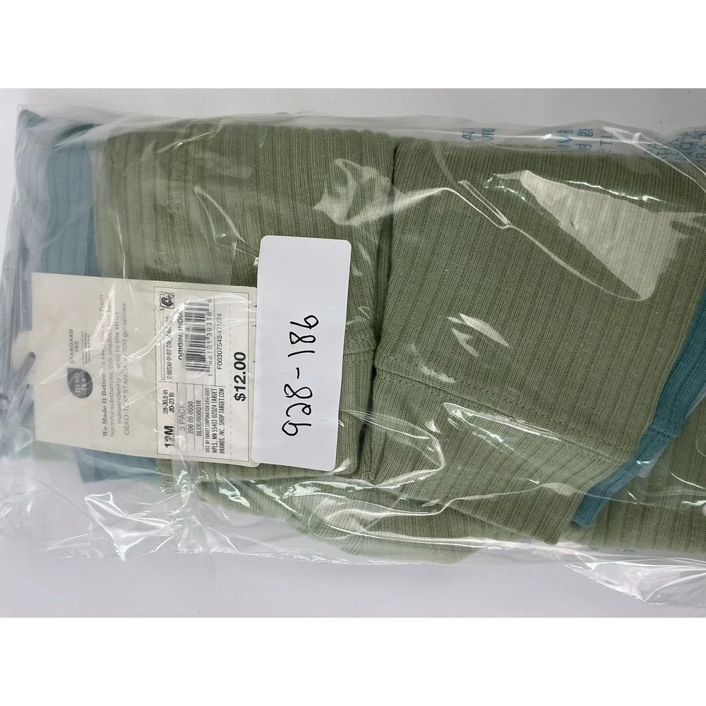 NWT Cloud Island Baby Ribbed Pants 3-Pack 12M Blue‎ Green Leggings Neutral